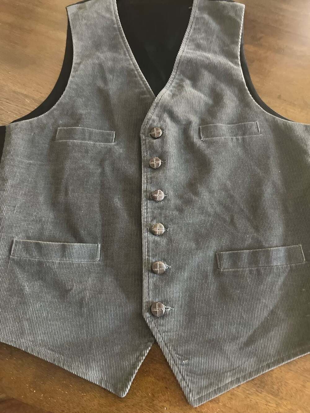 Vintage Corduroy Button Front Vest with Woven Leather Knots Buttons